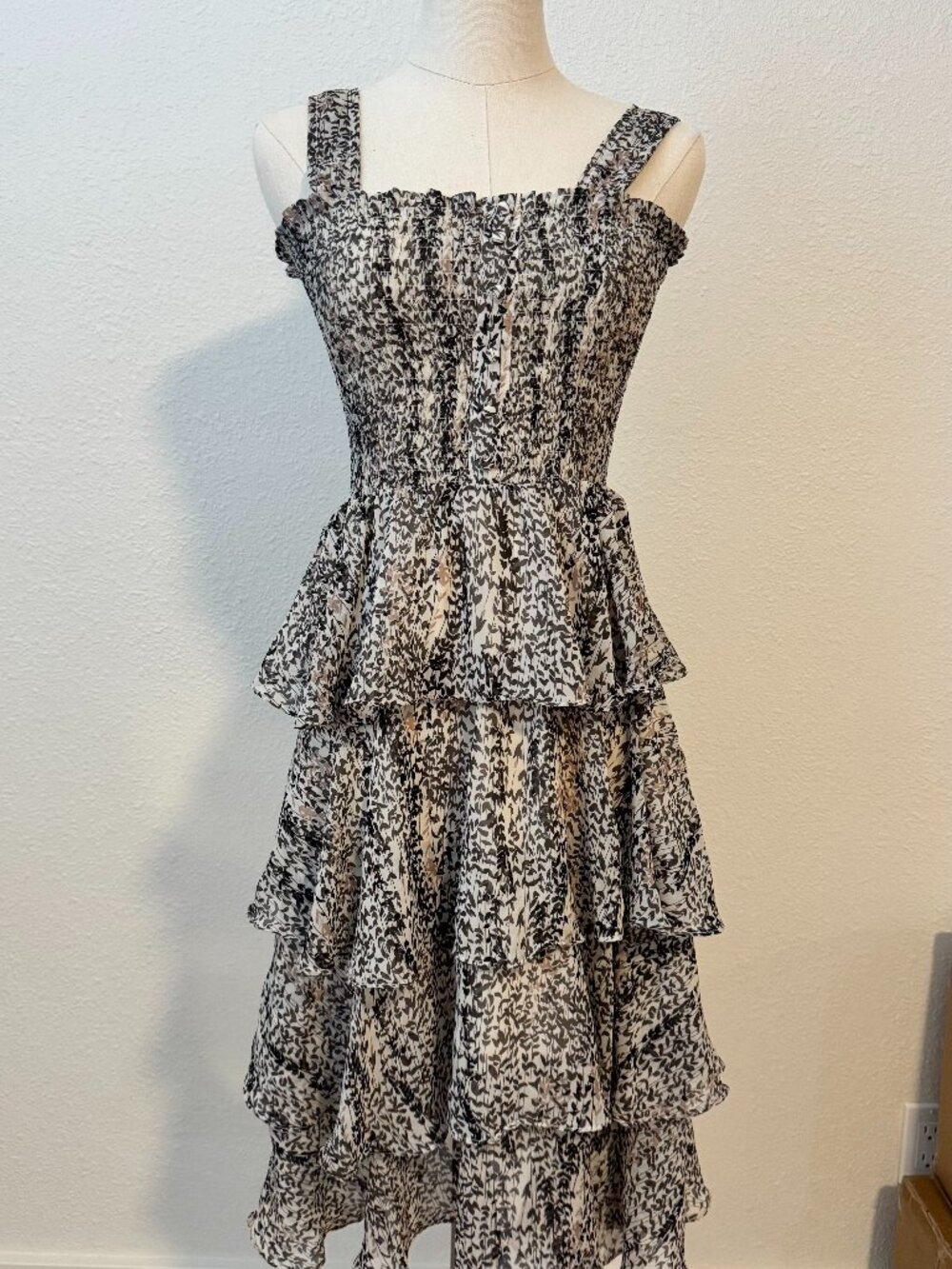 Fanco Floral Tiered Ruffle Mini Dress Sz S Boho